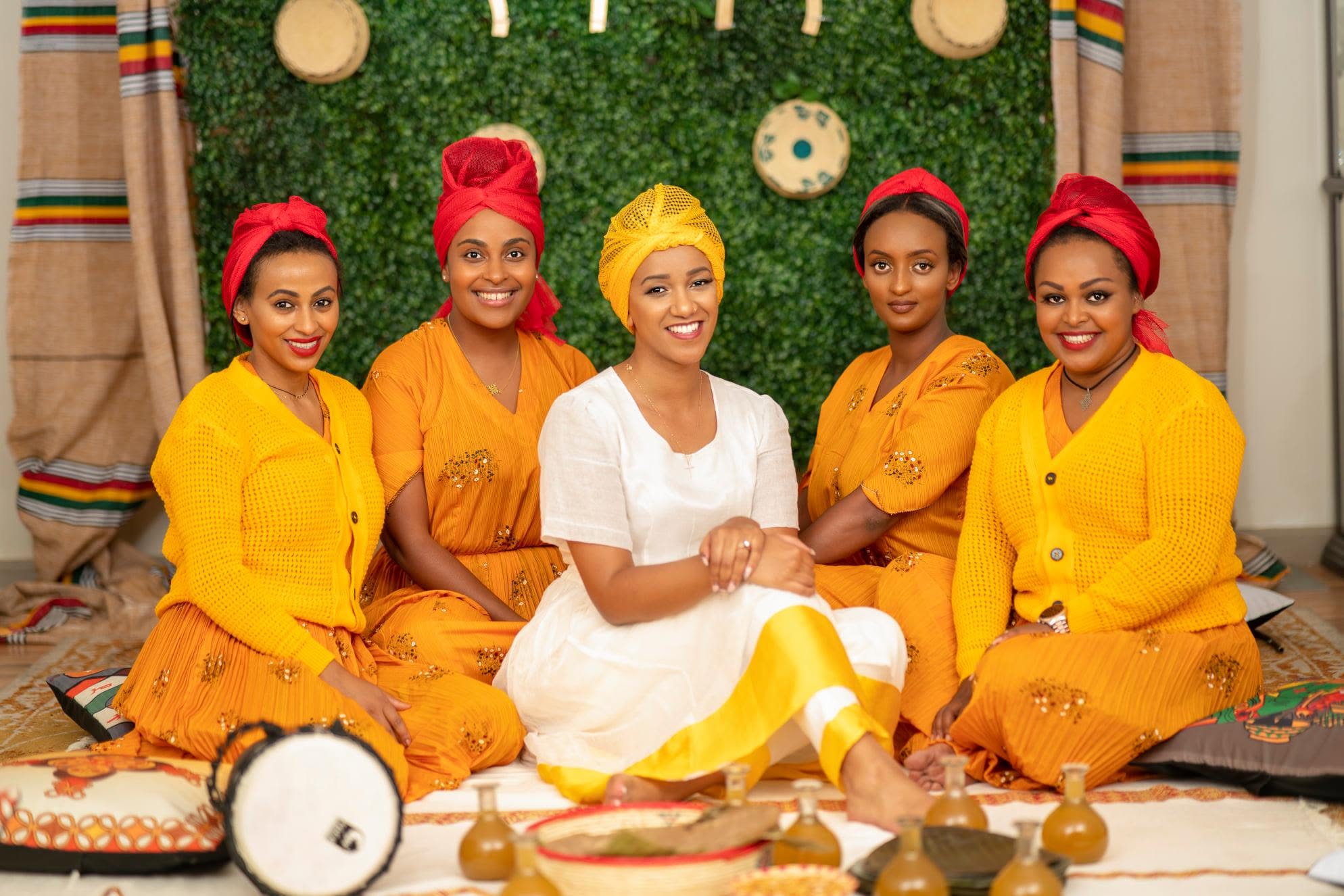 Women in traditional dress at a coffee ceremony
